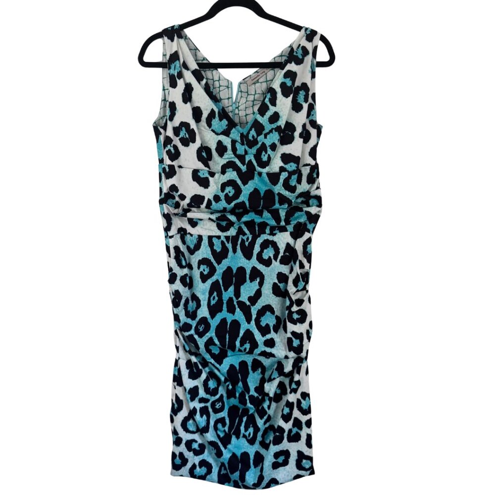 Samantha Sung New York Teal Leopard Print Midi Dress Size 8 - Picture 8 of 15
